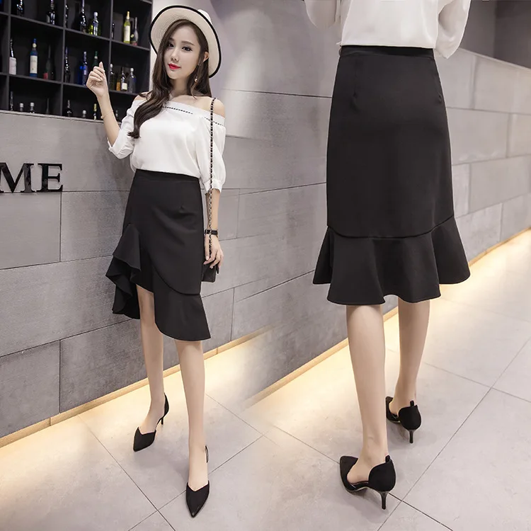 

2019 Autumn New Style Mid-length Flounced Fishtail Skirt Half-length Skirt High-waisted Irregular Slimming Skirt