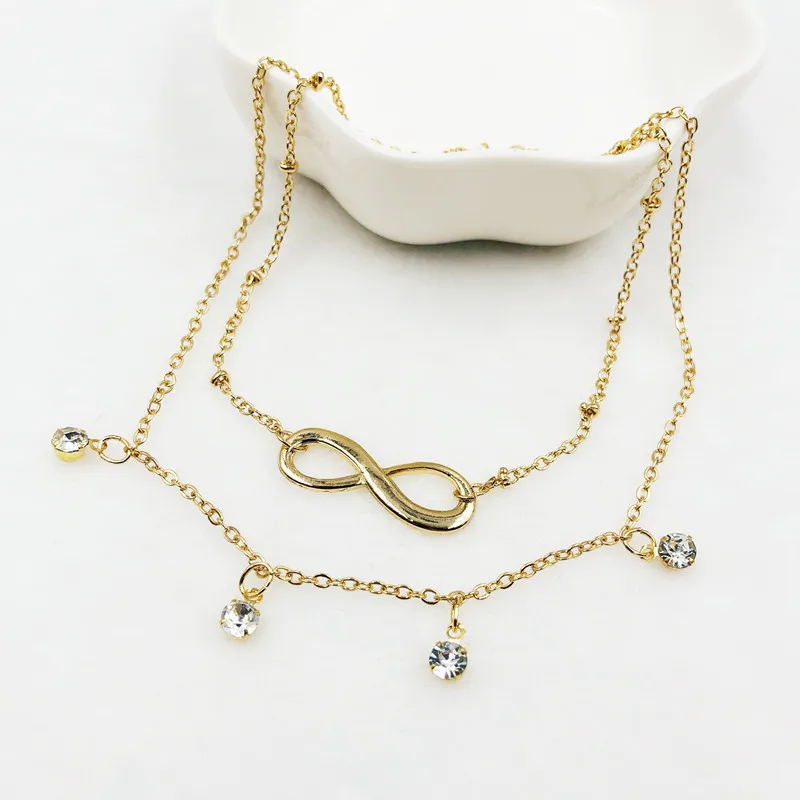 

Europe And America Fashion Feet Pendant Cool 8-Word Rhinestone Double Layer Bead Necklace jiao shi pin AliExpress Hot Selling An