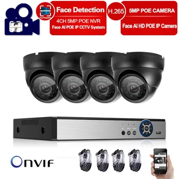

4ch 5MP POE Kits H.265 System CCTV Security NVR Indoor Outdoor Dome IP Camera Surveillance Alarm Video P2P P6Spro 2MP Kits