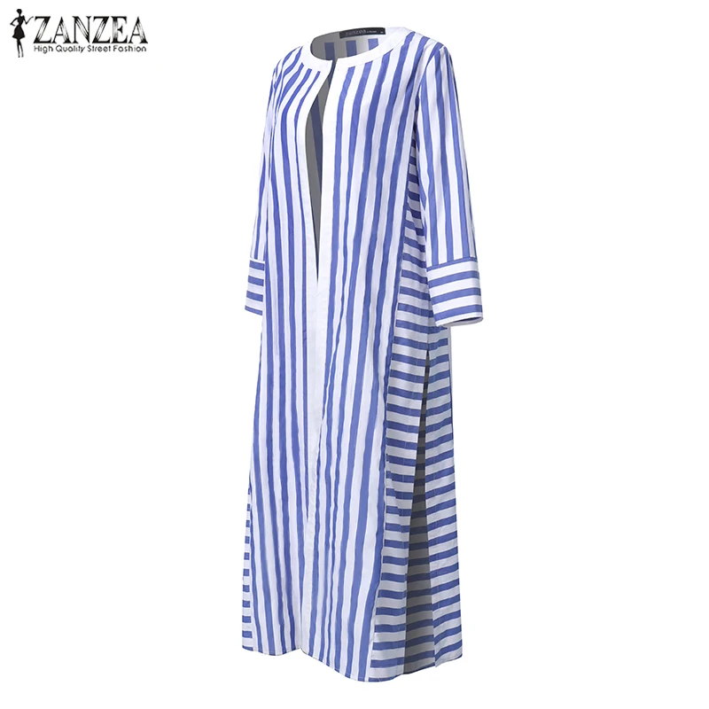 Топы Blusas ZANZEA женская блузка с открытой передней полосой длинный кардиган Дамская длинная рубашка с разрезом сбоку Повседневная Туника с длинным рукавом размера плюс