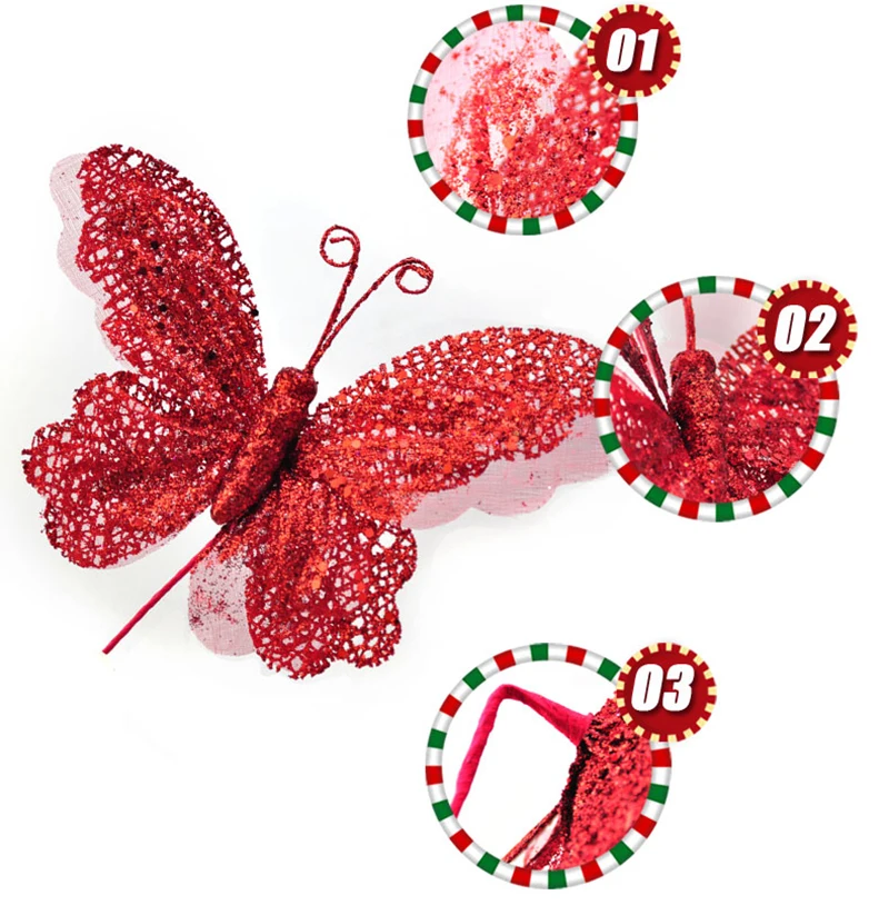 5 шт. искусственная бабочка с блестками и блестками Poinsettia домашний орнамент фестиваль Рождественская елка Свадебный декор вечерние принадлежности