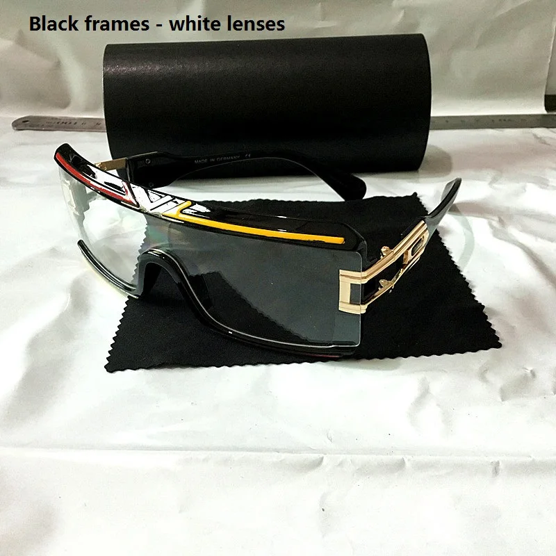 Мужские солнцезащитные очки с большим лицом прямоугольные очки содержит черный кожаный ящик прозрачные серые солнцезащитные очки - Цвет линз: Black and white