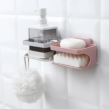 

Plastic Container Soap Dish Holder Box Double Drain Soap Holder With Cleaning Sponge For Kitchen Bathroom Supplies