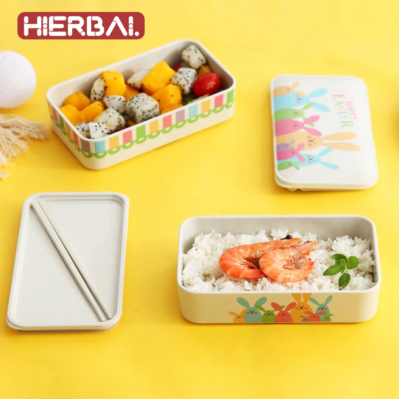 Bento box из бамбукового волокна, экологически чистый портативный герметичный термоизоляционный контейнер для еды, натуральный Антибактериальный Ланч-бокс, набор