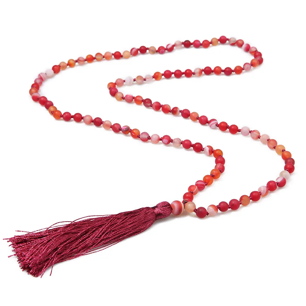 OAIITE 6MM Mala Beads Necklace Natural Stone Meditation Statement Necklace Japa Yoga Buddhist Rosary Prayer Charm Beaded Tassel Necklace 