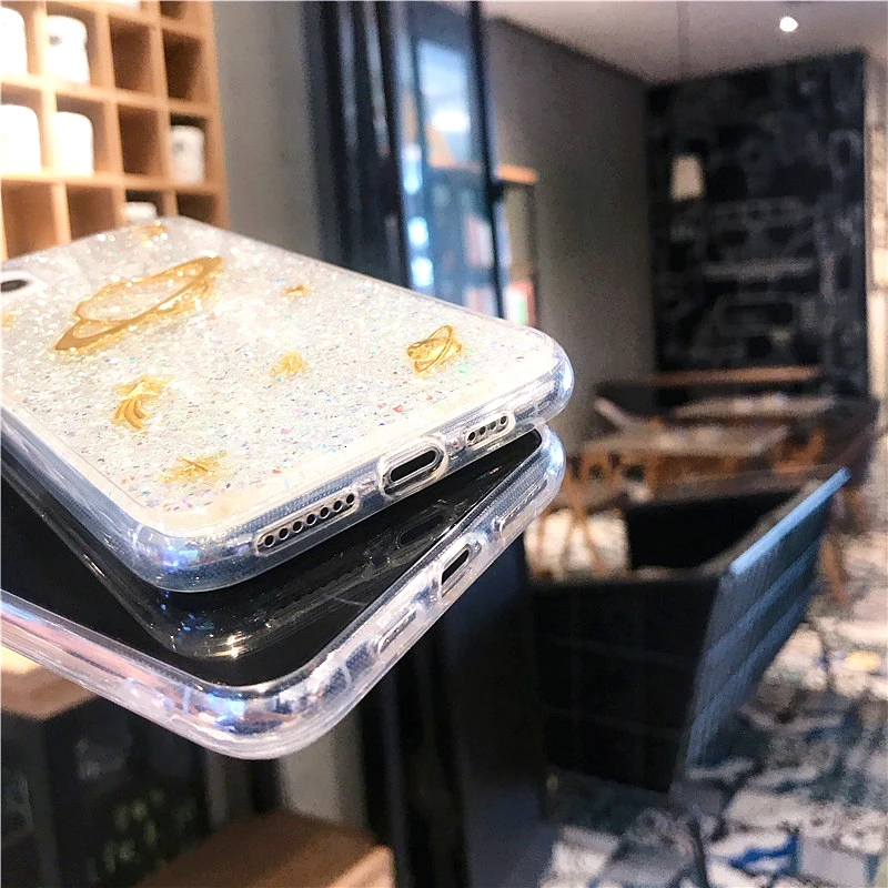 Luxury Space Moon Glitter Phone Case For iphone 11 Pro Max Case XS MAX XR 6 7 8 plus XS X Universe Planet Sequins Silicon Cover