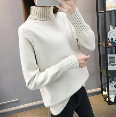 apricot Fdfklak Casual new pull femme pullover sweater women thick warm knit top woman winter clothes turtleneck women's sweaters - Цвет: apricot