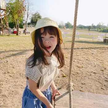 

2020 Korea Style Baby Girls Plaid Shirt Summer Fashion Kids Girls Blouse 1-6 Years