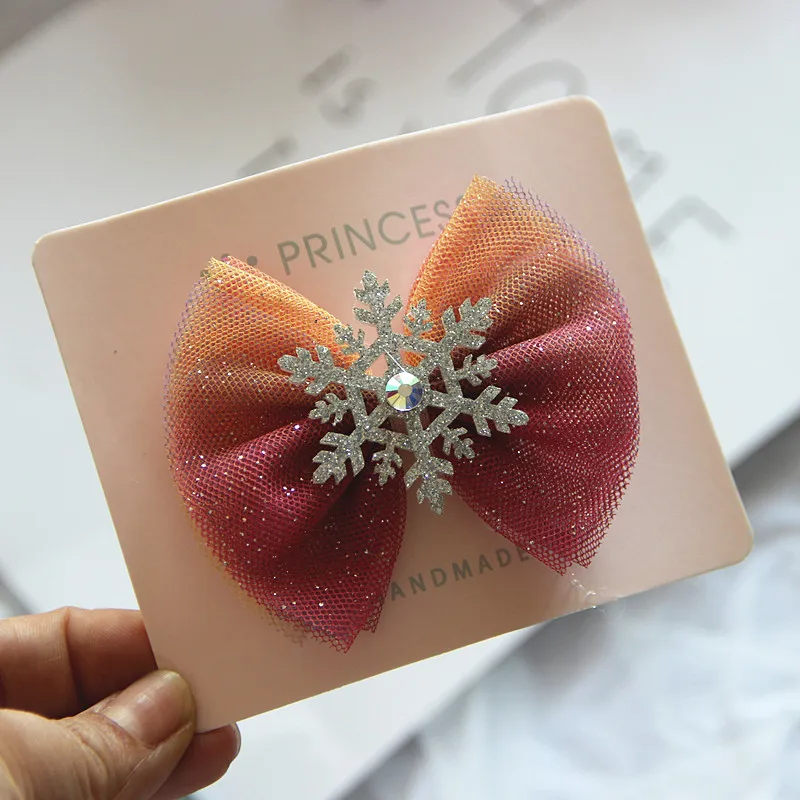 pink small size10cm New Girls Fantasy Rainbow Big Bow Christmas Snowflake Crown Clips Princess Headband Hairpins Barrettes Kids Hair Accessories - Цвет: pink small size10cm