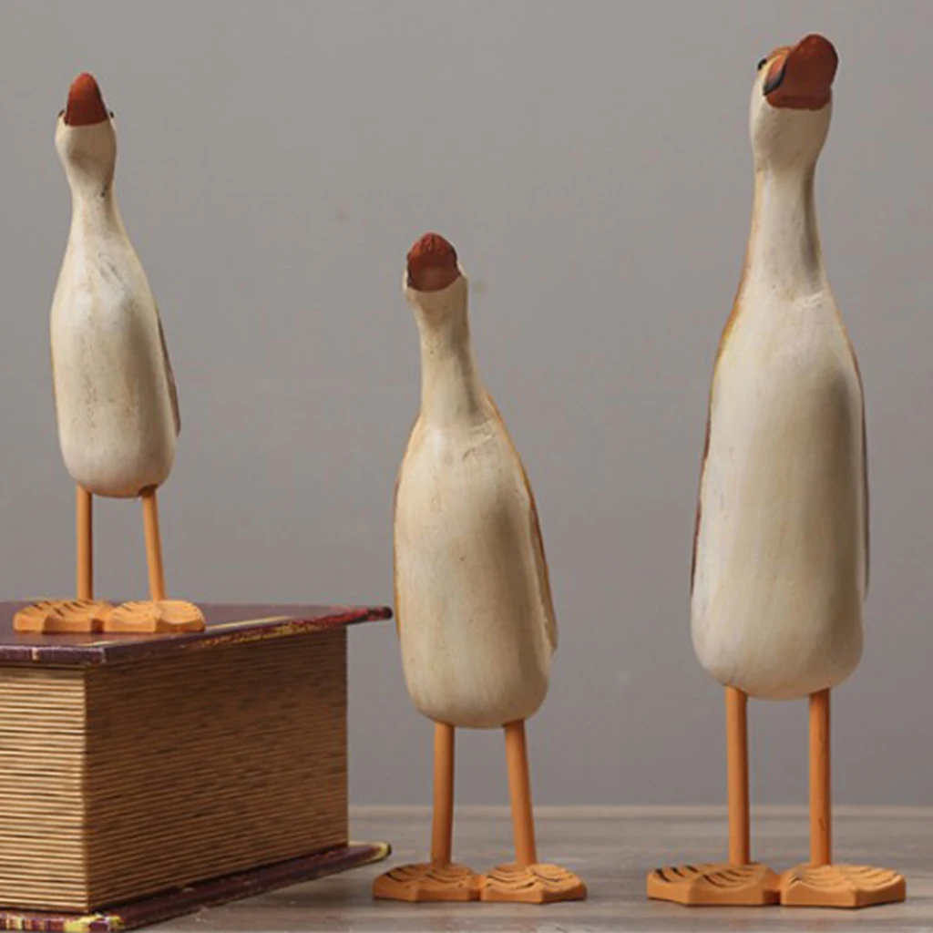3pcs Wooden Duck Statues Animal Model Figurines Miniatures Decor for Home Outdoor Garden Lawn Ornaments