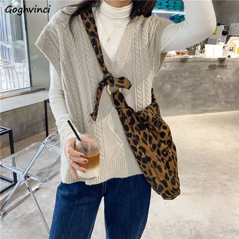 Shopping Bags Autumn Winter Korean Fashion Leopard Pattern Large Capacity Foldable Recycle Retro Leisure Corduroy Tote Bag Chic | Багаж и