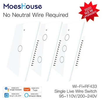 

US 120 Version WIFI+RF433 No Neutral Smart Switch Single Fire Smart Life/Tuya App Works With Alexa Google Home 110/220V