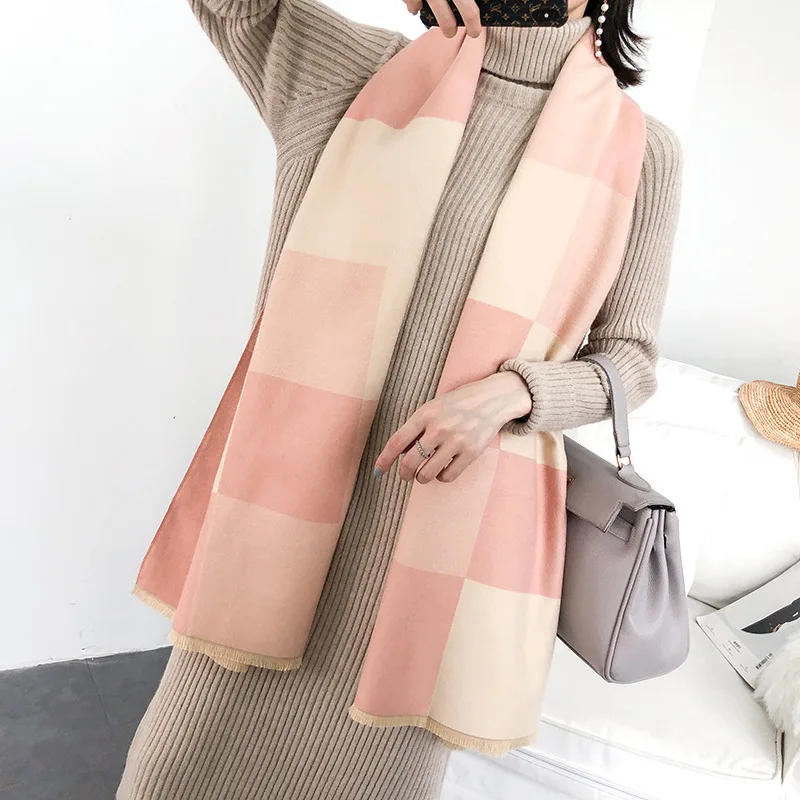 Thick Cashmere Women Winter Scarf Solid Plaid Female Pashmina Scarves Shawls and Wraps Luxury New