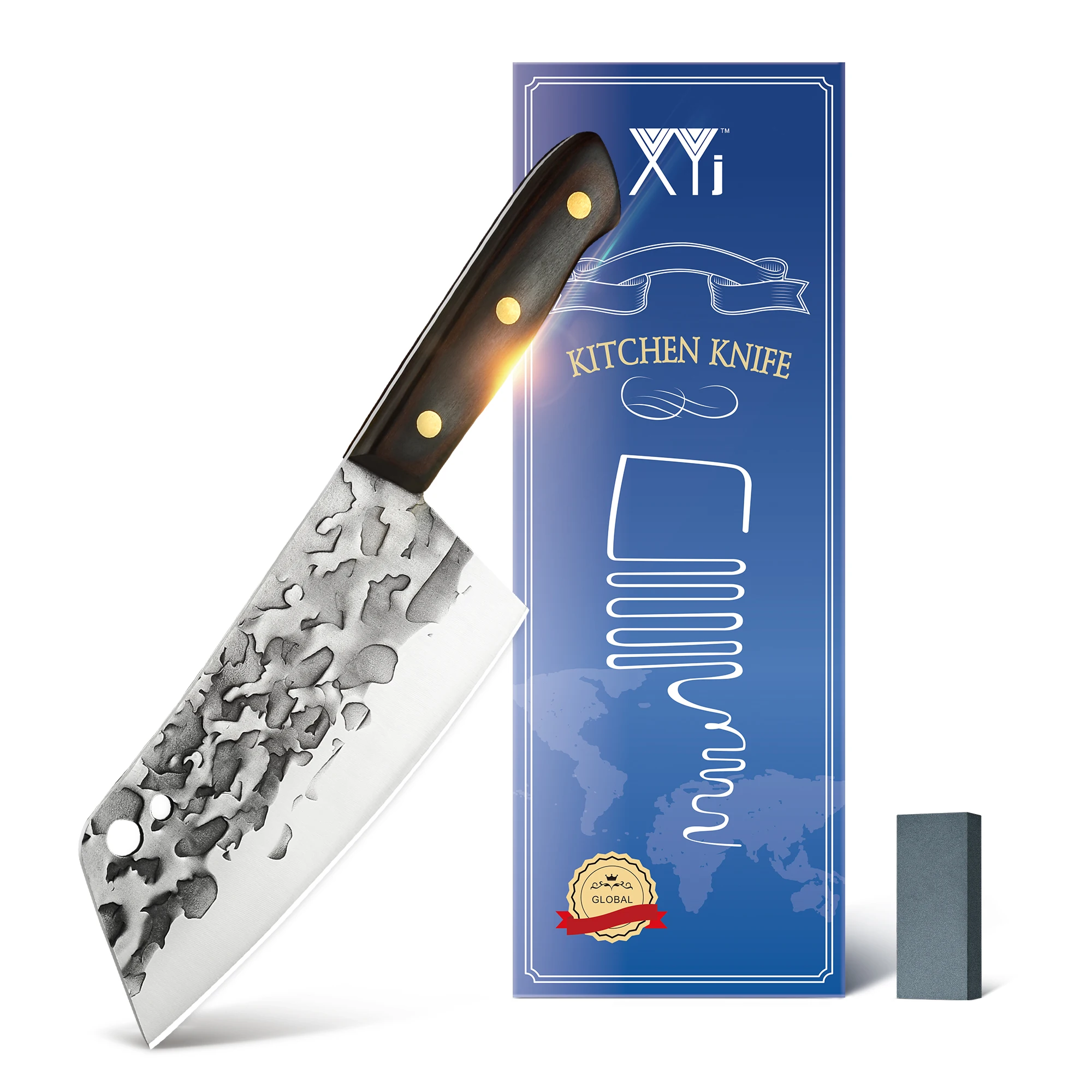 Full Tang Cleaver Kitchen Knife 7 Inch Stainless Steel Forged Chinese Chef Cooking Tool Gift Mini Sharpening Stone | Дом и сад