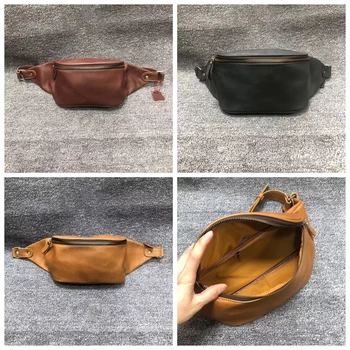 

European and American fashion leisure men and women leather bag personality retro head layer cowhide large capacity chest bag mu