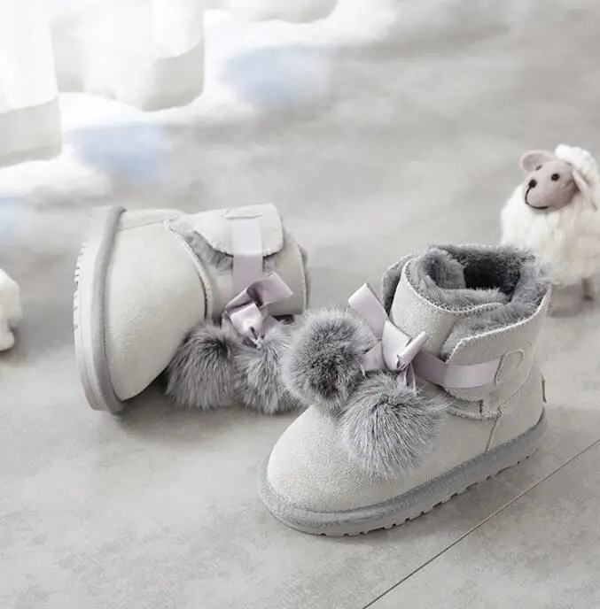 

2019 Children's snow boots girls rabbit fur martin boots baby cotton sport shoes sequins genuine leather princess ski boots