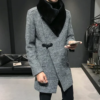

Autumn and winter men's woolen coat Korean version of the trend of Slim handsome wool woolen coat youth long windbreaker