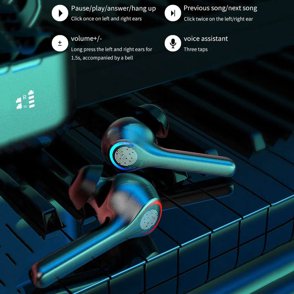 TWS Bluetooth Earbuds Wireless Stereo Headphones with Mic for Phone Laptop PC Sports Fitness Wireless Headsets Stereo