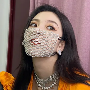 

Rhinestone Mask Women Diamond Crytal Decoration Jewelry Facemask Fashion Sexy Glitter Mesh Party Show Mouth Mask For Wedding New