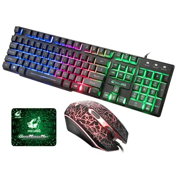 

T9 Rainbow Backlight Usb Ergonomic Gaming English Keyboard Mouse And Mouse Pad Set for PC Laptop
