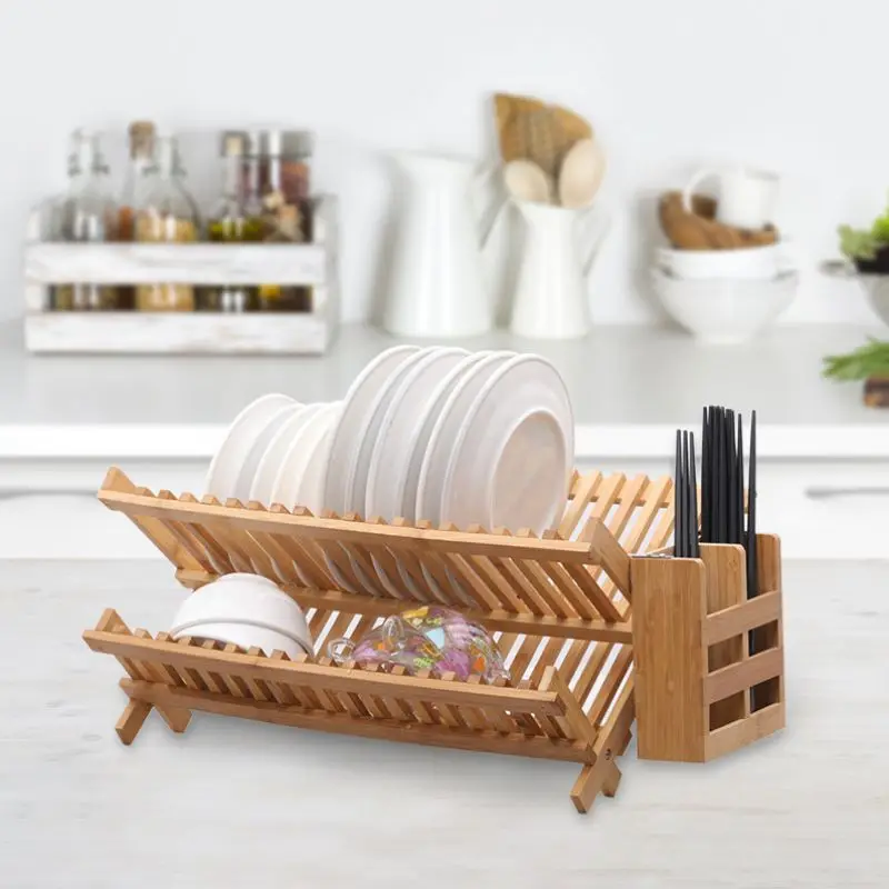 Wooden Dish Rack Kitchen Storage Drying Rack Drainer Plate Cups Holder~. 