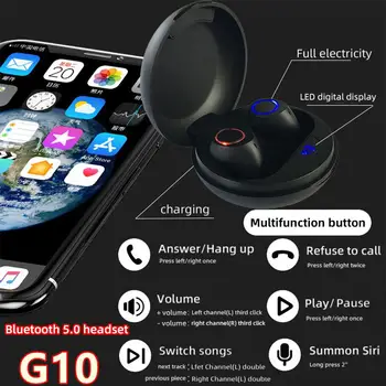 

G10 TWS Earphone Wireless Headphones Bluetooth 5.0 HiFi Mini In-ear Earbuds Sports Headset Support iOS/Android Phones HD Call