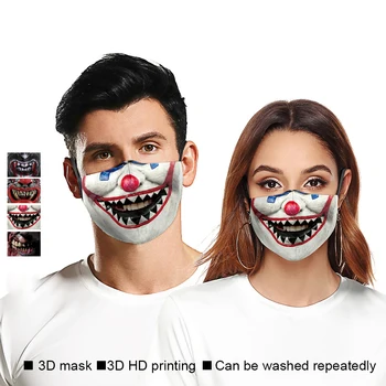 

Fashion 3D Printed Halloween Horror Digital Printing Face Mask 5-layer Dustproof Breathable Polyester Mask Adult Adjustable