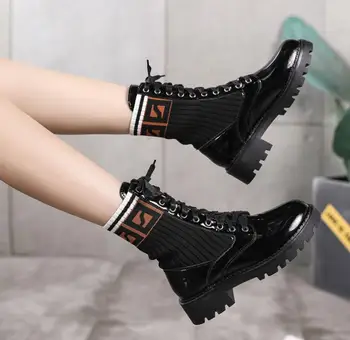 

2019 Motorcycle Boots Ladies Vintage Combat Autumn Boots Army Punk Goth women boots Women Biker PU Leather Short Lace Boots