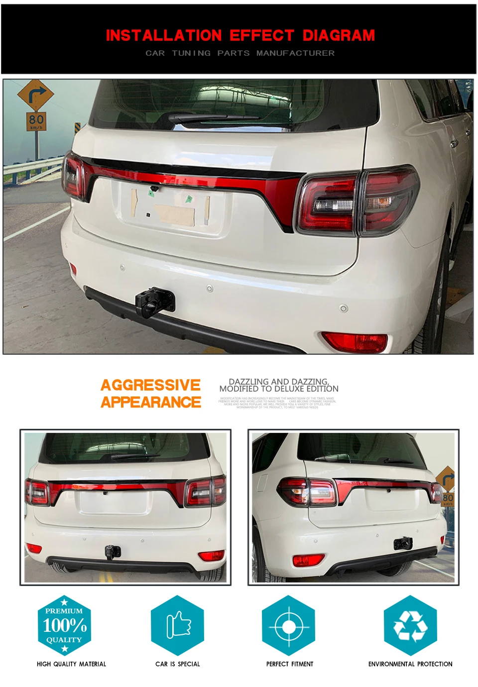 nissan rear spoiler on Rear Trunk Middle Lower Spoiler Whindow Lip For Nissan Patrol Y62 2018 Abs Glossy Red With White And Black Painted Spoilers Wings Aliexpress