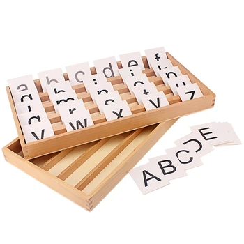 

Wooden Toy Montessori Language Toys Upper & Lower Case Letters Two Sets of Twenty-Six Moveable Alphabets Cards Box Punctuation