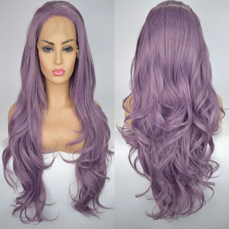 Смешанные Лавандовые фиолетовые натуральные волнистые синтетические парики на кружеве натуральные волнистые бесклеевые термостойкие волокна натуральные волосы для женщин