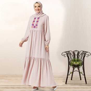 

Siskakia Long Dress Chic Flower Embroidery Full Sleeve Dresses Fashion Draped Patchwork Swing Arabian Clothes Fall 2019