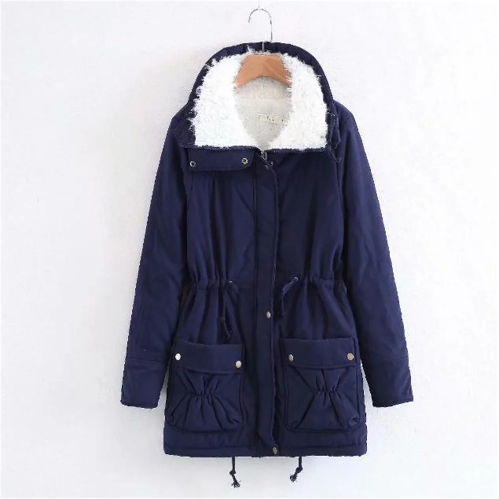 Осенне-зимнее пальто, хлопок, шерсть ягненка, утолщенные теплые куртки, сплошной цвет, талия, длинная куртка, тонкая дикая женская одежда - Цвет: 9