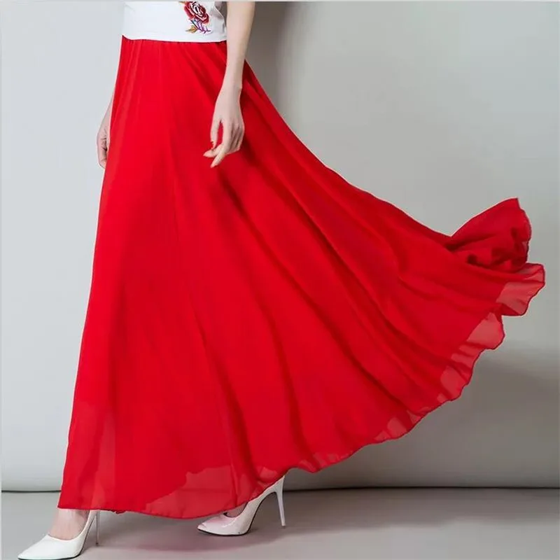 Женская длинная юбка в богемном стиле Повседневная однотонная шифоновая