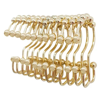 

Shower Curtain Rings Hook Set of 12,Stainless Steel Rust Proof Double Glide Roller with Eight Bathroom Curtain Hook Gold