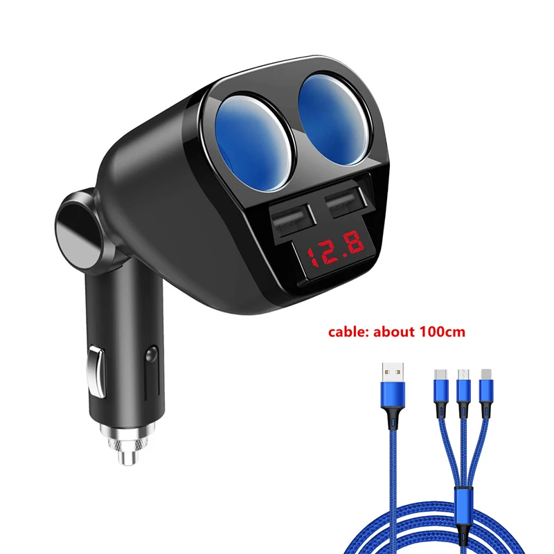 12V 24V Универсальный двойной Порты usb адаптер для автомобильного прикуривателя разъем 5В 3.4A автомобиля Зарядное устройство автомобиля Диагностика напряжения Дисплей - Название цвета: black with cable