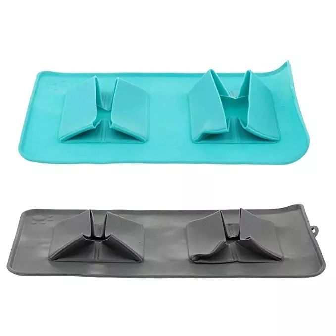 CONG FEE Pet Dog Food Water Double Bowl Travel Collapsible Silicone Non-Skid Mat Dish Cup