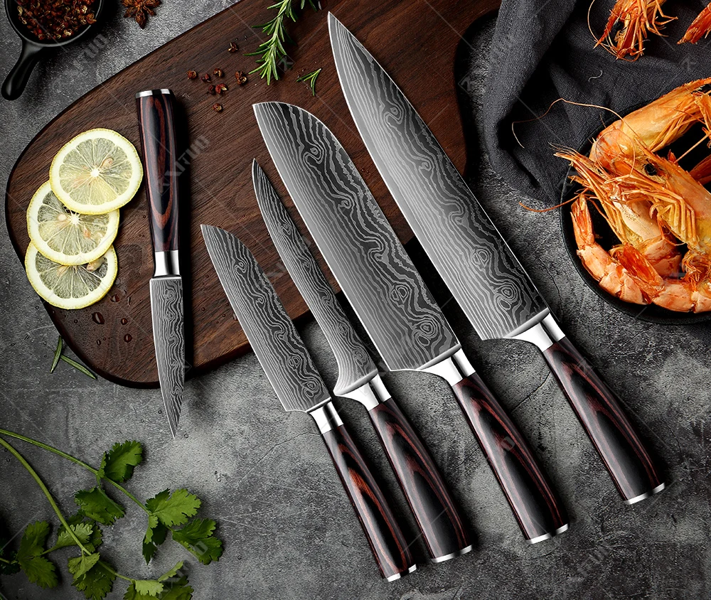 Shefu - Set of 5 Japanese Folded Damascus Steel Chef Knives – ryoriknives