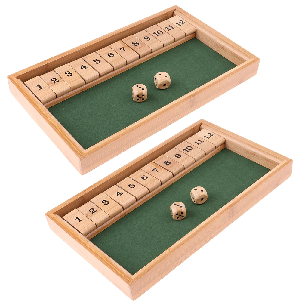 2x Shut the Box Game Wood Board Drinking Dice Fun Toy 12 Number Family Set