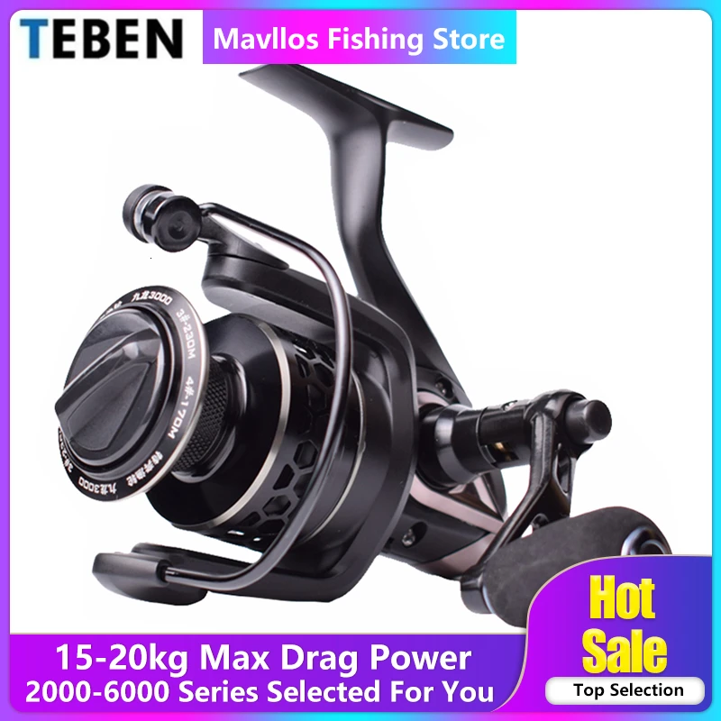 Kaufen Teben Kowloon Süßwasser Karpfen Spinning Angeln Reel Salzwasser Max Drag 15 20kg Surf Jigging Spinning Reel 3000 6000 metall Griff