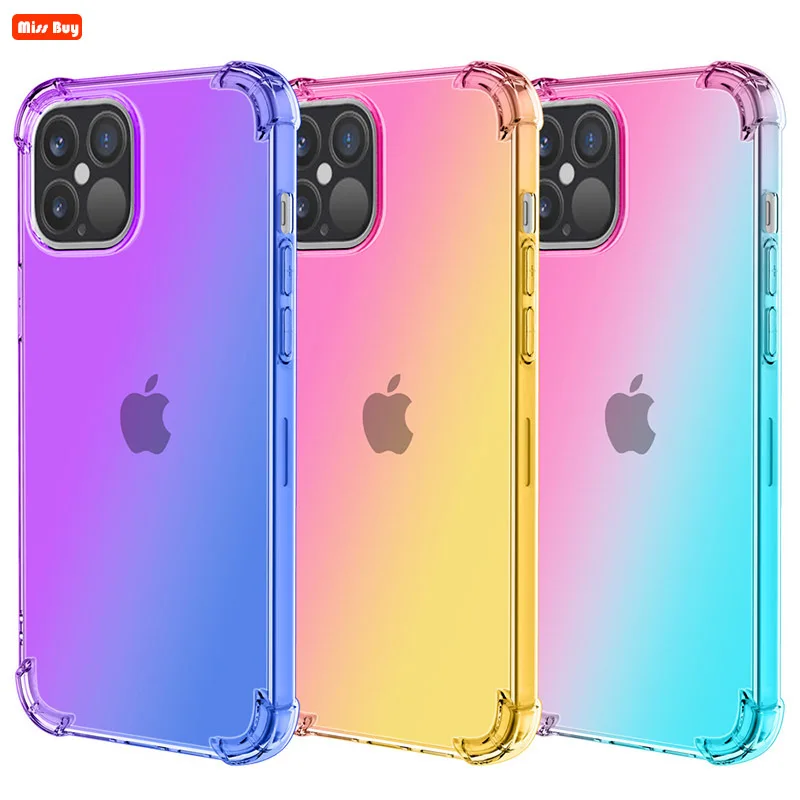 Ультратонкий двухцветный градиентный чехол для iPhone 13 12 Mini 11 Pro Max XS XR X 6 6s 7 8 Plus SE 2020