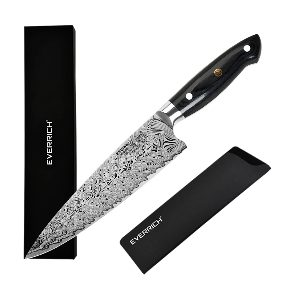

8 Inch Professional Chef Knife Damascus Pattern Knife with Hardened Carbon Steel - Stain & Corrosion Resistant Blade