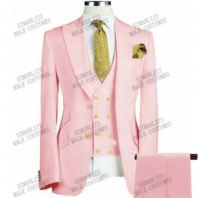

Новейший дизайн пальто и брюк, розовый мужской костюм, смокинг для выпускного вечера, облегающие свадебные костюмы для жениха из 3 предметов, мужские Индивидуальные блейзеры Terno Masuclino