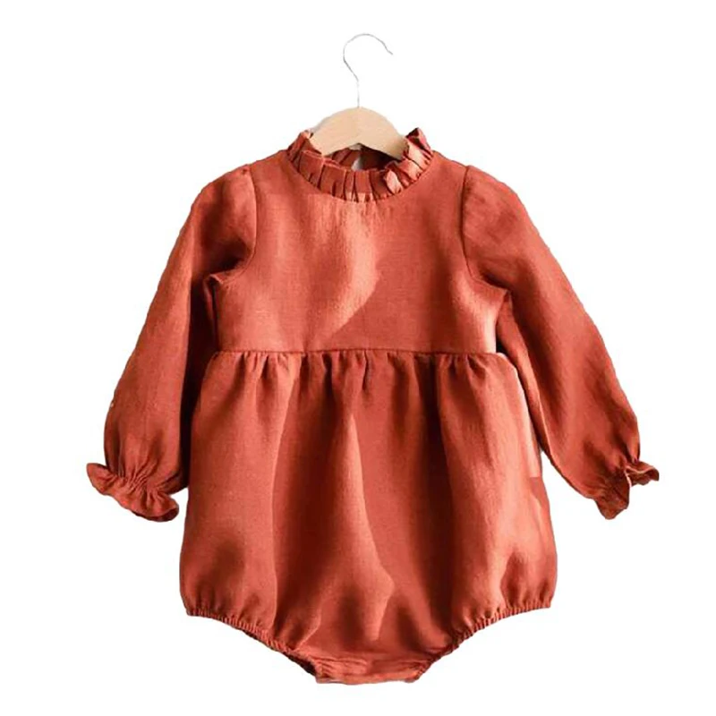 

Baby Girl Rompers Solid Color Long Sleeve 2020 New Baby Clothing Jumpsuits 0-24M 100% Cotton Linen Newborn Baby Girl Clothes