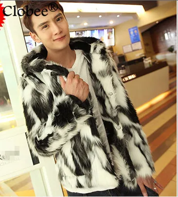 2019 меховое пальто для мужчин черный и белый цвета с капюшоном в винтажном стиле