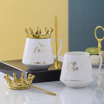 

Light Luxury Nordic Ceramic Coffee Mugs with Crown Cover 350ml Mobile Holder Cover Creative Coffee Mug Water Mug