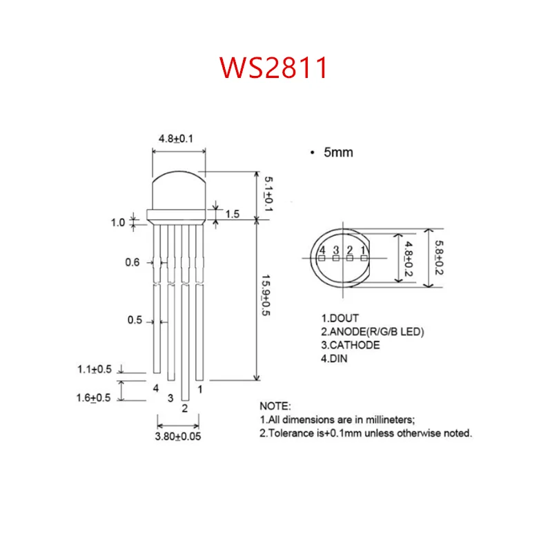 50 шт.-1000 шт. DC5V WS2811 F5 5 мм F8 8 мм круглый RGB светодиодный WS2811 чипсет внутри RGB Полноцветный матовый WS2812D светодиодный чипы