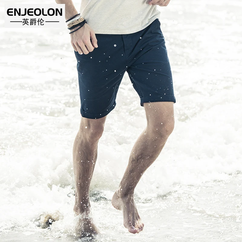 Бренд Enjeolon, летние модные пляжные повседневные шорты для мужчин, одноцветные шорты до колена, высокое качество, K6093 - Цвет: K6041 Dark blue
