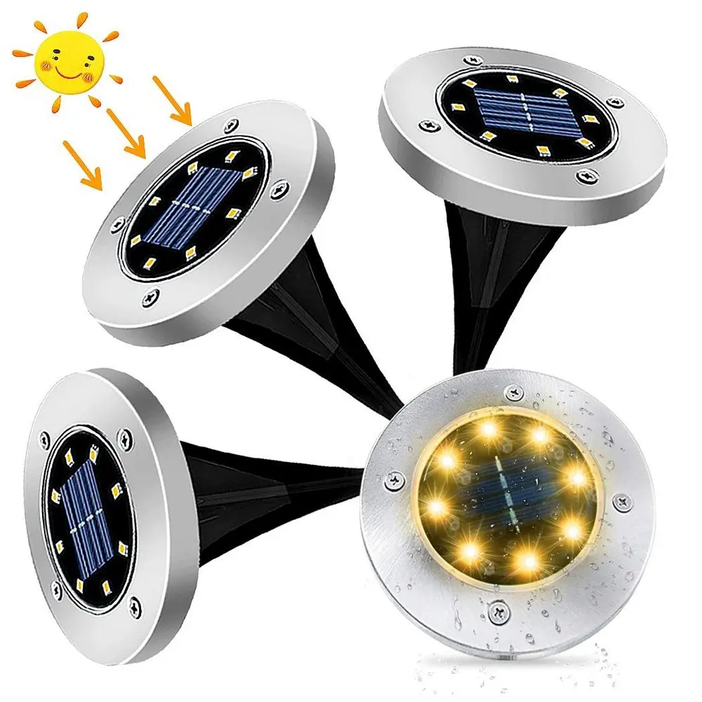 2шт/4 шт Светодиодный светильник с датчиком на солнечных батареях, светильник на открытом воздухе, водонепроницаемый диск, лампа для сада, светильник на солнечных батареях для патио, лужайки