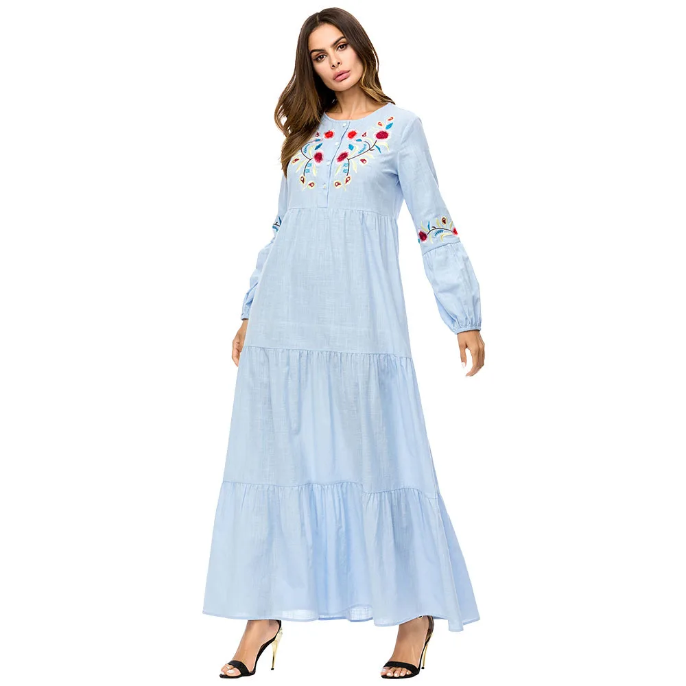 Женское платье Кафтан Abaya длинное с вышивкой в мусульманском стиле турецкий